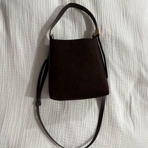 Dark Brown Suede Crossbody Shoulder Bag Charles & Keith